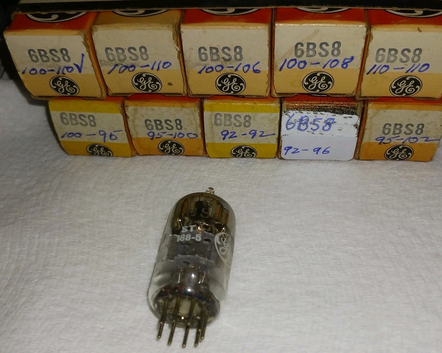 LOT OF 10 G.E. 6BS8 MED. MU DUAL TRIODE AMPLIFIER TUBES FOR RADIO,TV,AMPS TESTED