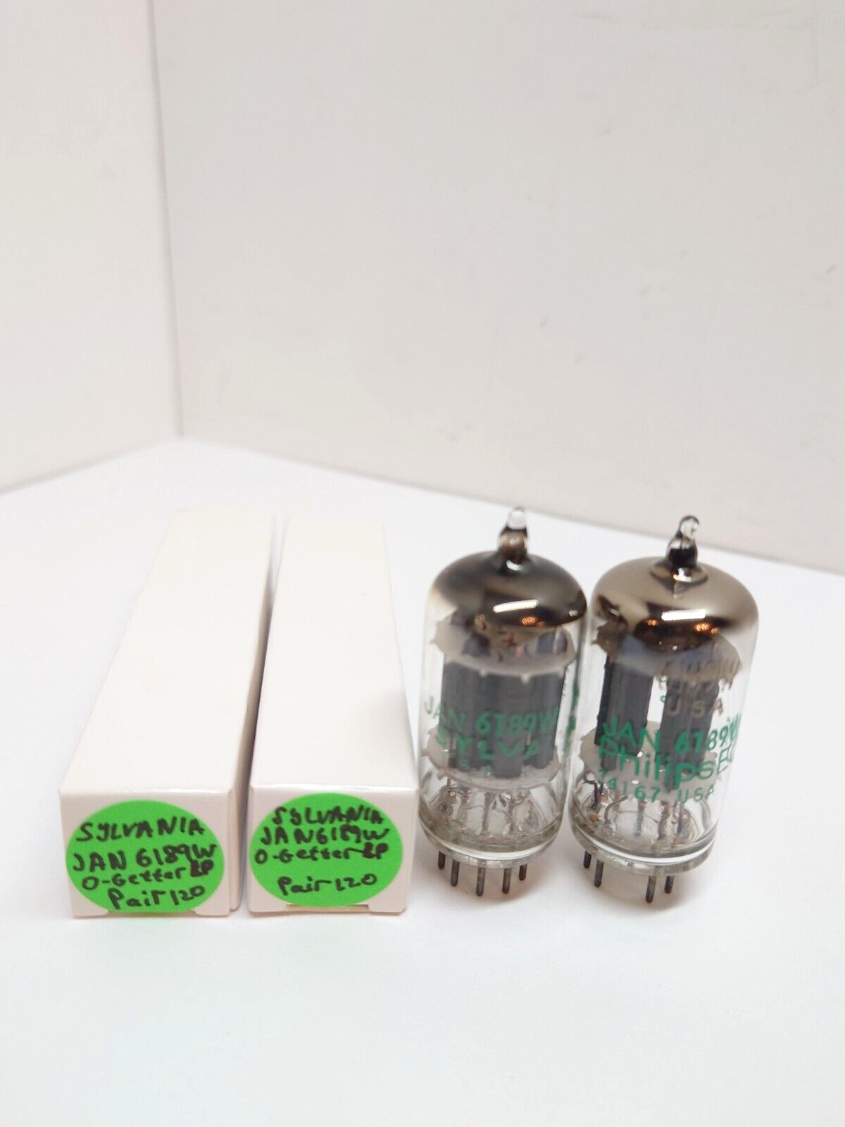 Pair of Sylvania JAN 6189W E82CC Tested Strong VACUUM TUBE O-Getter Long Plate