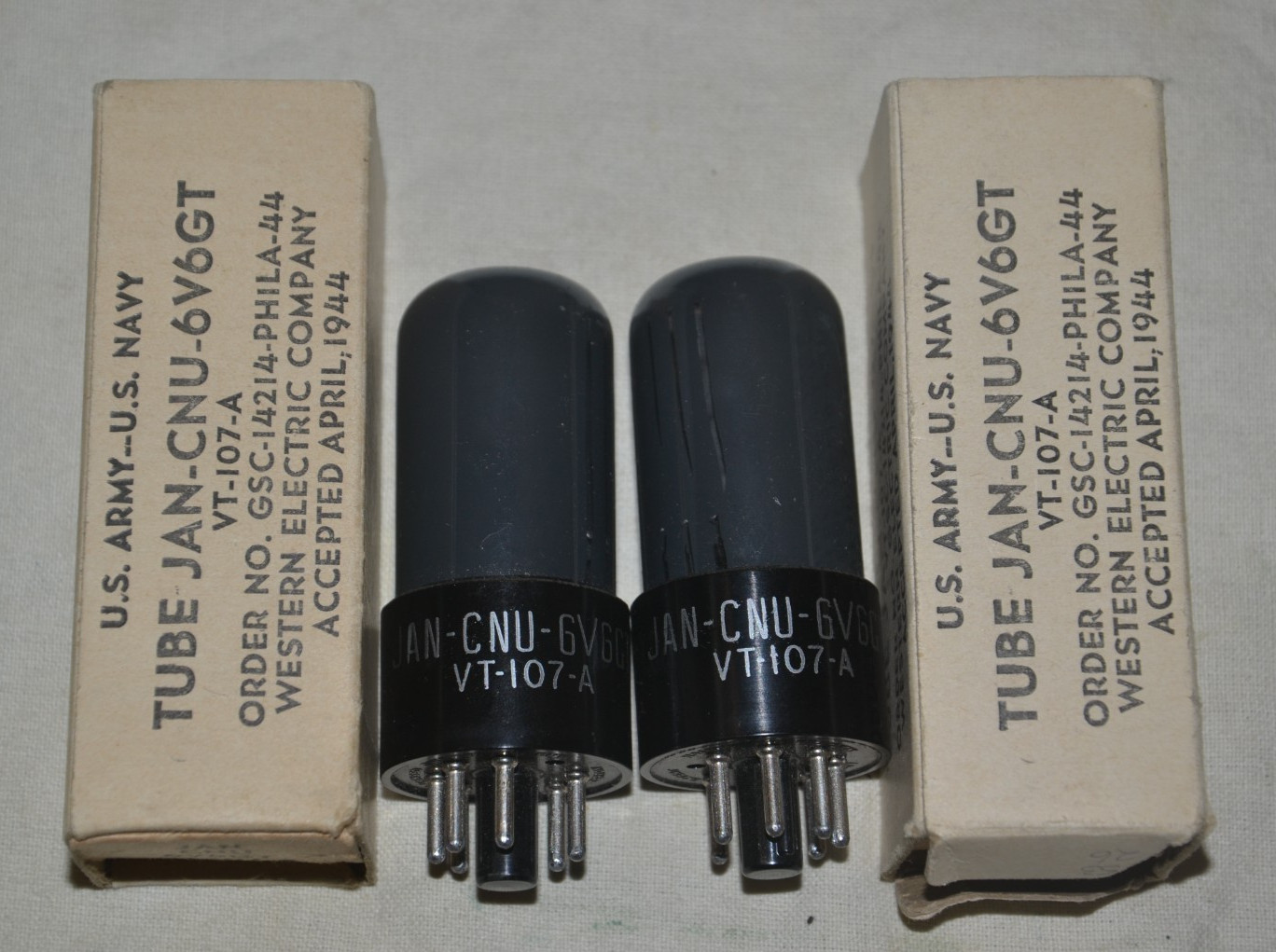 1944 Strong Matched Pair NOS NIB National Union VT107A JAN CNU 6V6GT Tubes