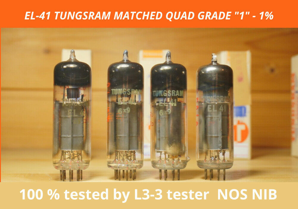 El41 Tungsram Nos 50’s Vintage Red Tip Matched Quad 1% Nos Nib
