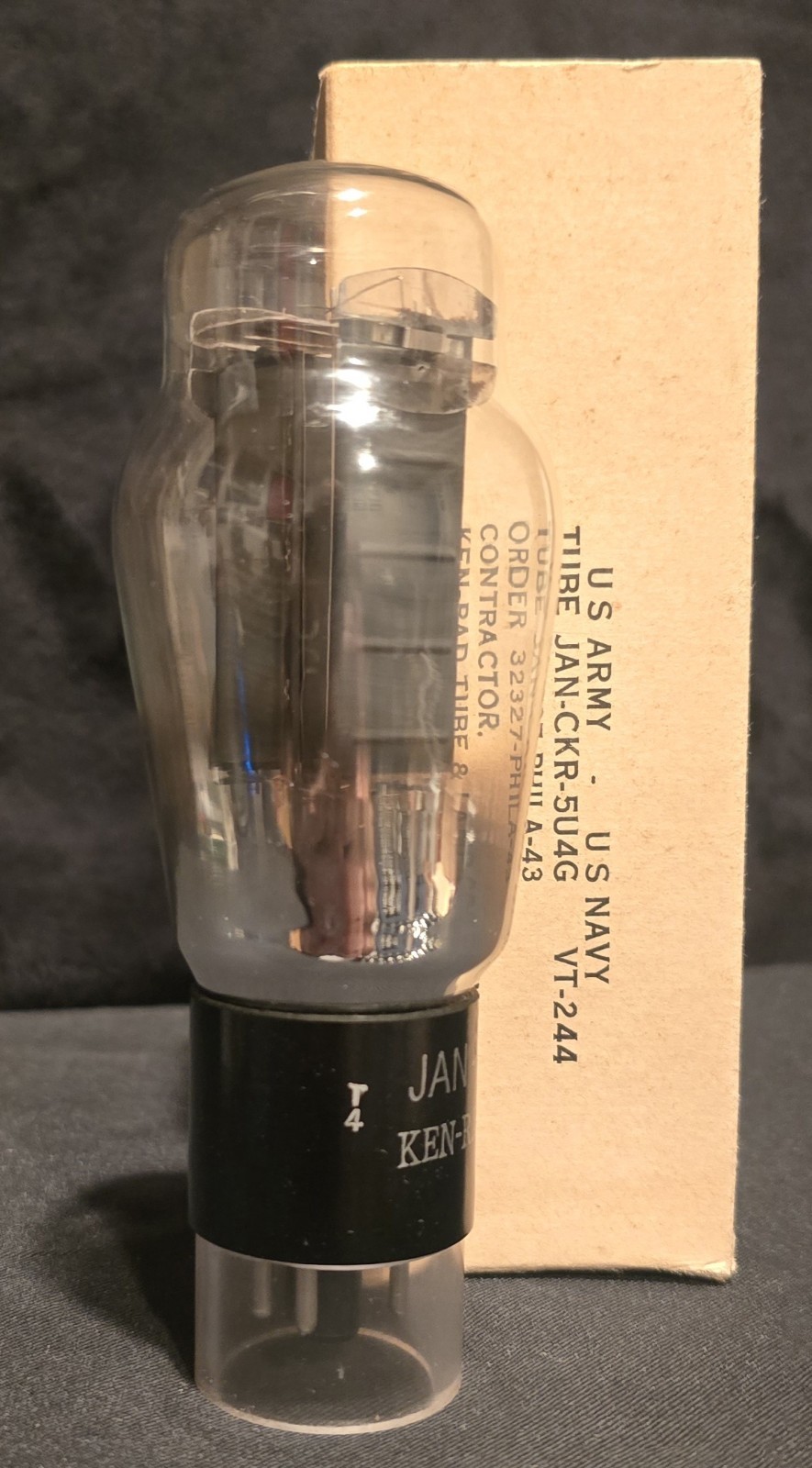 KEN-RAD 5U4G JAN CKR VT-244 TUBE DUAL CENTER RODS CHROME FOIL MILITARY SPEC NIB