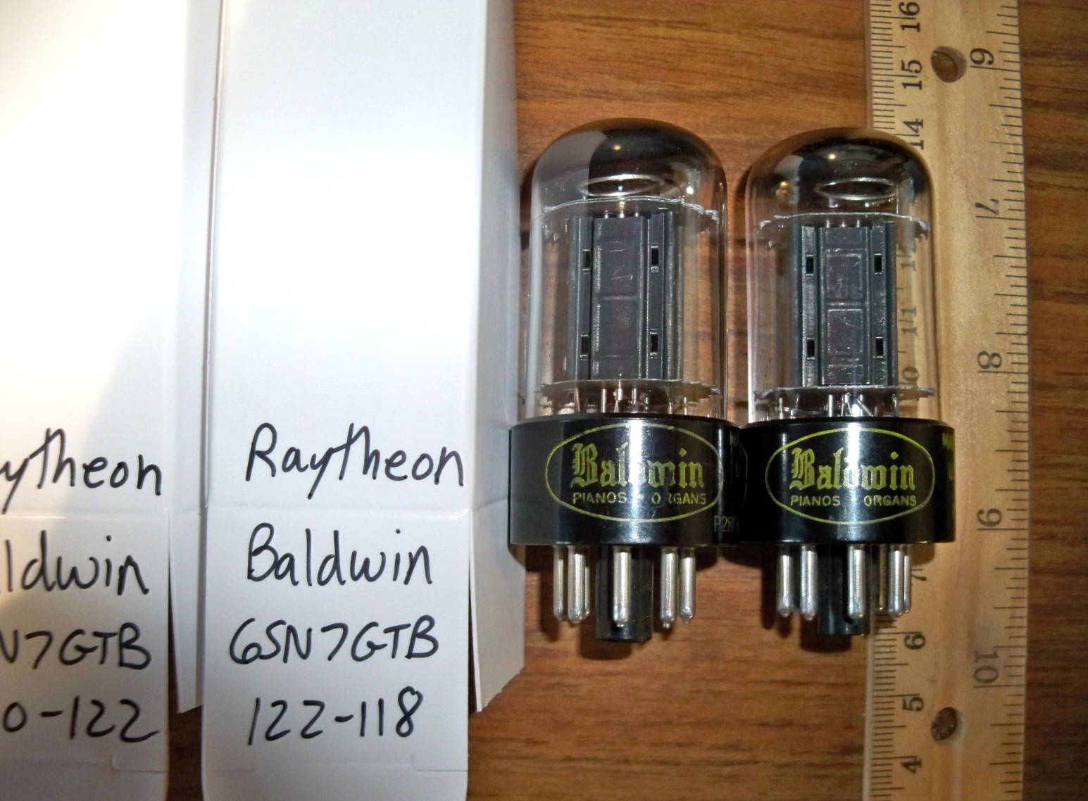 2 Strong Matched Baldwin by Raytheon Black Plate Top O Getter 6SN7GTB Tubes