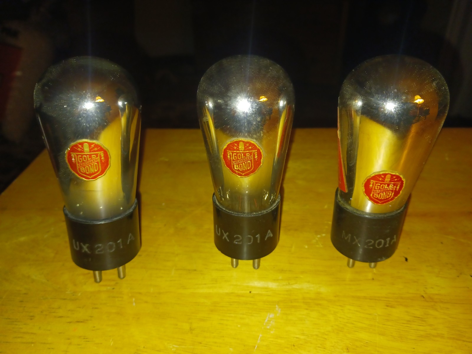 Tested! 2 Gold Bond UX-201a & 1 MX-201a Vacuum Tube Lot. Made In🇺🇸1920’s RARE!