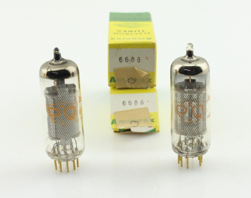 New Qty 2 NOS Amperex PQ 6686 E81L Gold Pins O Getter Matched Pair Valvo Hamburg