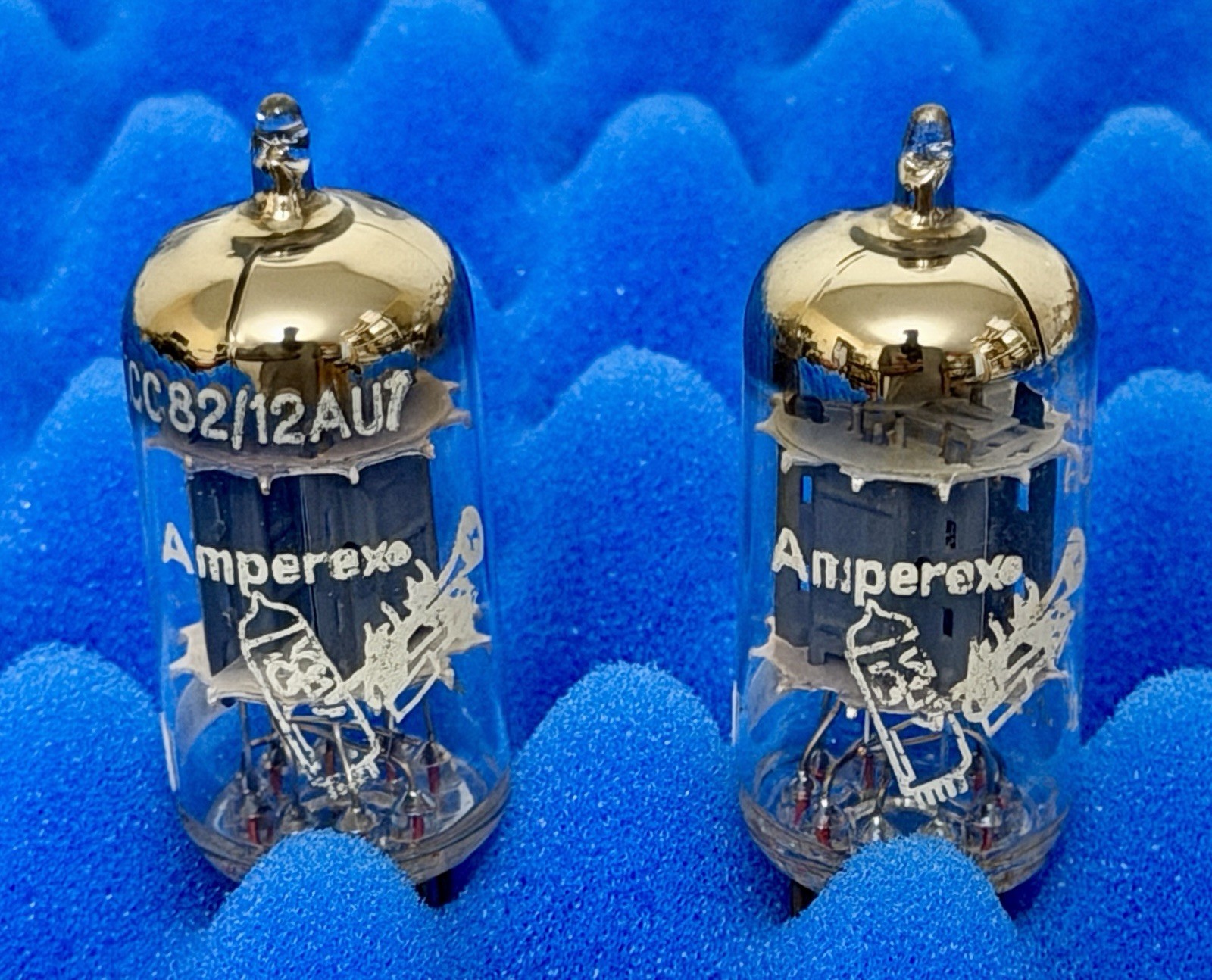 TWO Amperex ECC82 12AU7 Vacuum Tubes /Amplitrex Tested / Bugle Boy BIG Halo Gf3