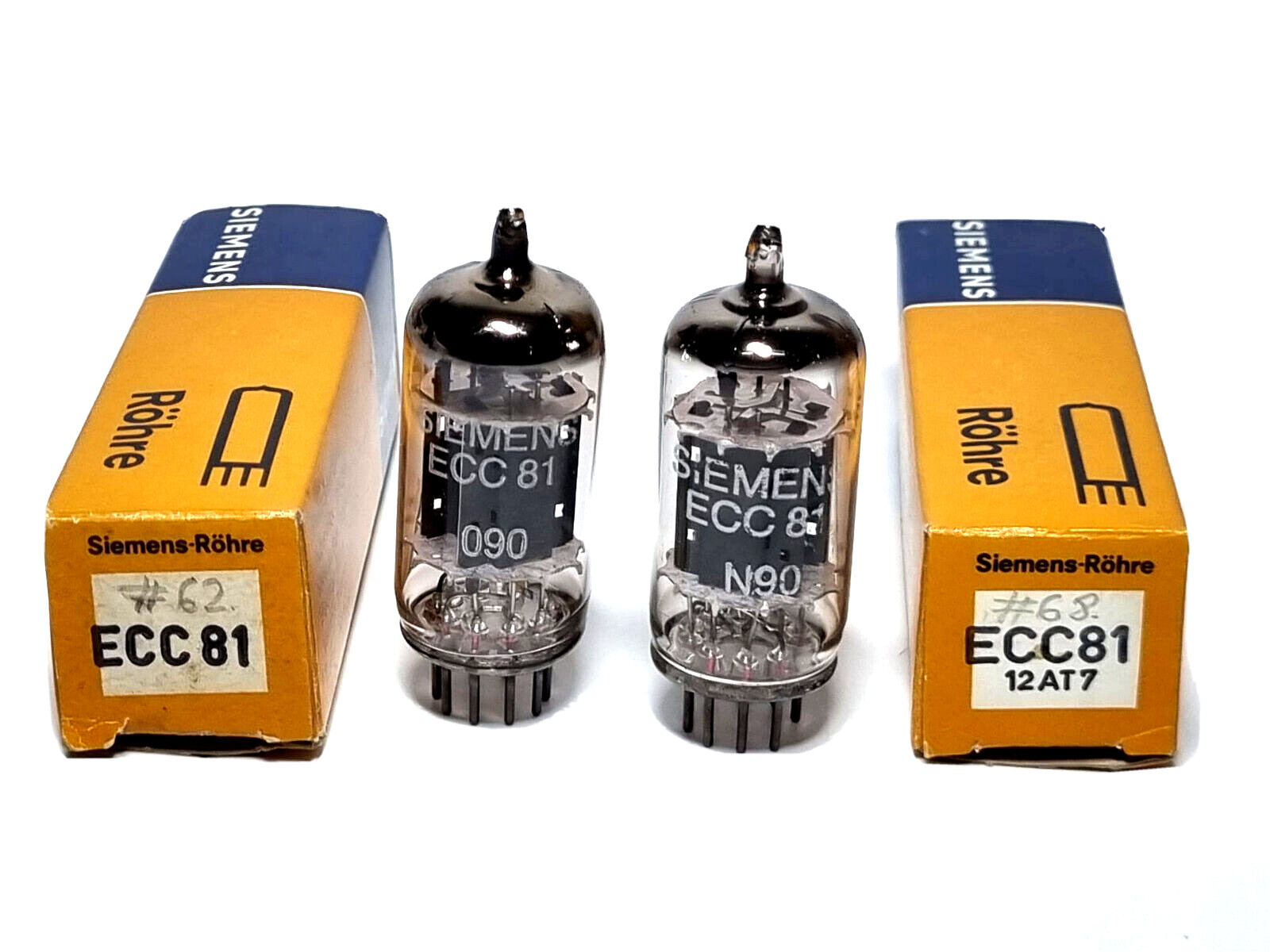 SIEMENS 12AT7/ECC81 MATCHED PAIR TESTED WITH ROETEST V10 NEW/NIB LONG PLATE!