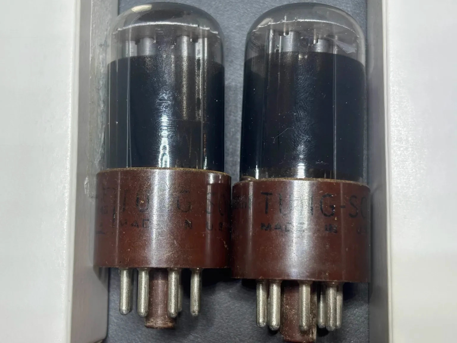 TungSol JAN 6SU7GTY Matched Pair Great NOS+ Quality Brown Plate Black Glass