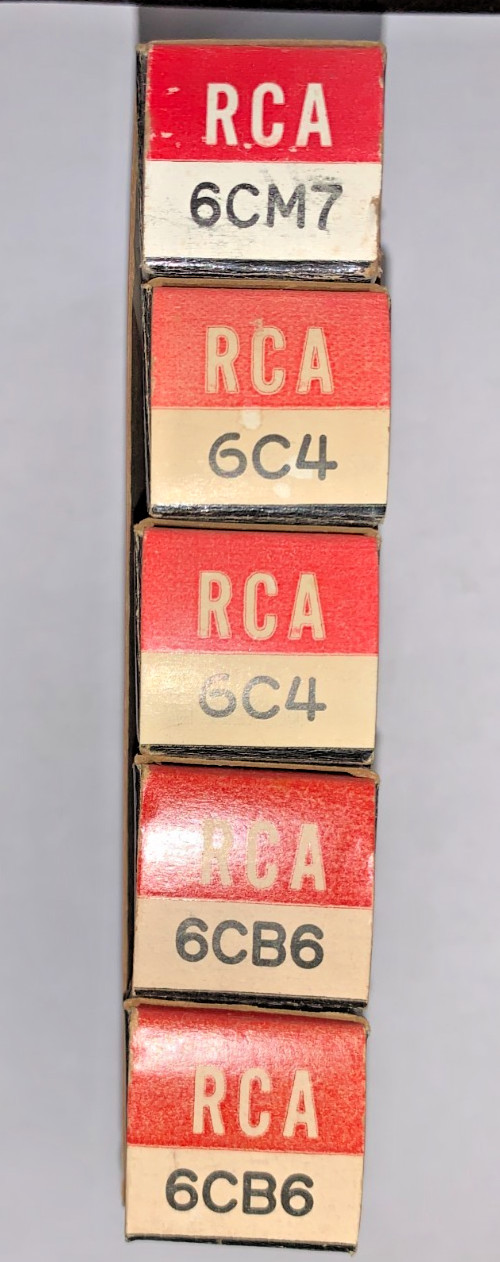 Original NIB Display Box of 5 RCA Electron Tubes 2 6C4 2 6CB6 1 6CM7