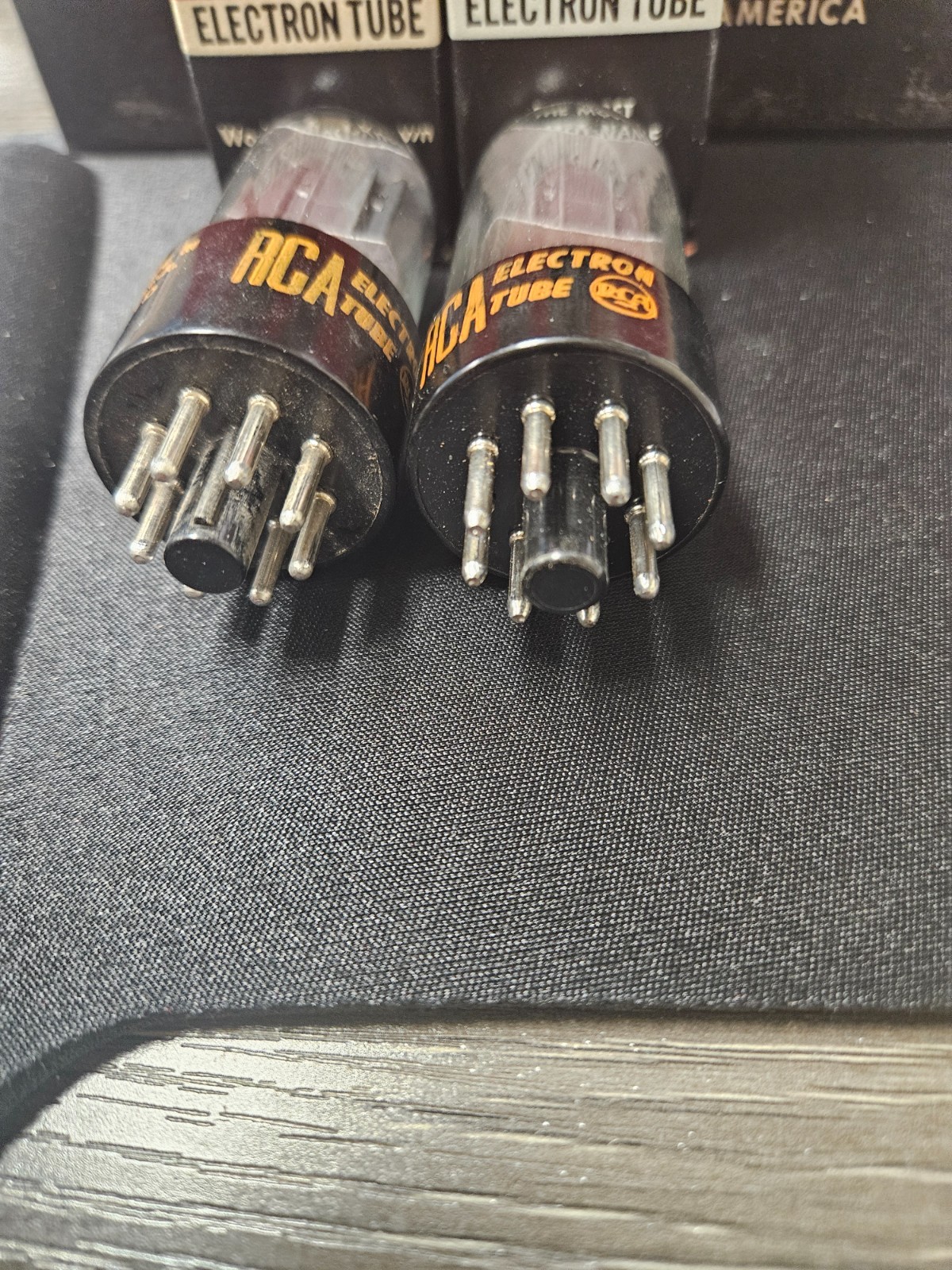 PAIR RCA 6SN7GTB TUBES 2 HOLE BLACK PLATE AMPLITREX TESTED 100% – NEW OLD STOCK