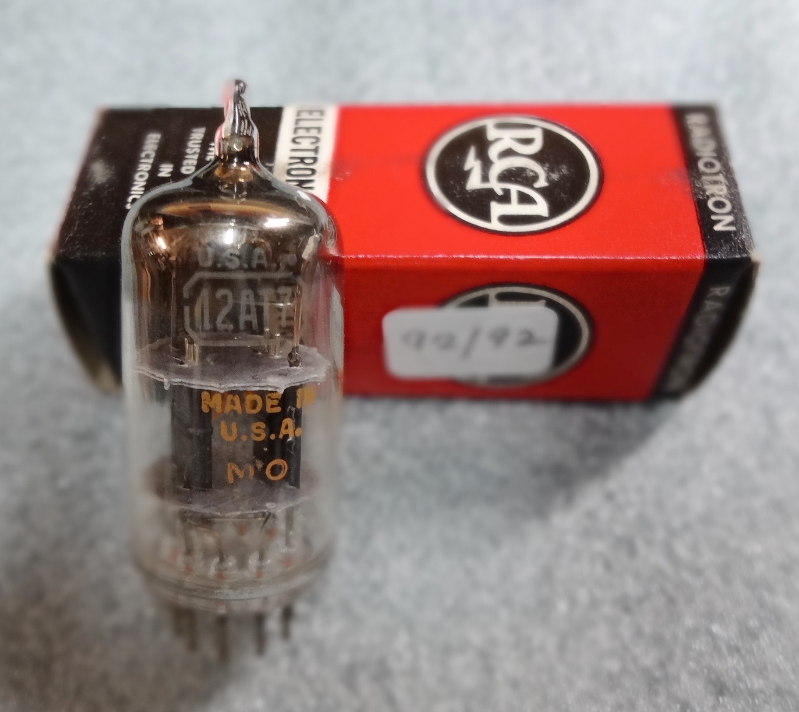 RCA 12AT7 NOS Black Plate Tube. Square Getter. Tested Strong. Orig Box