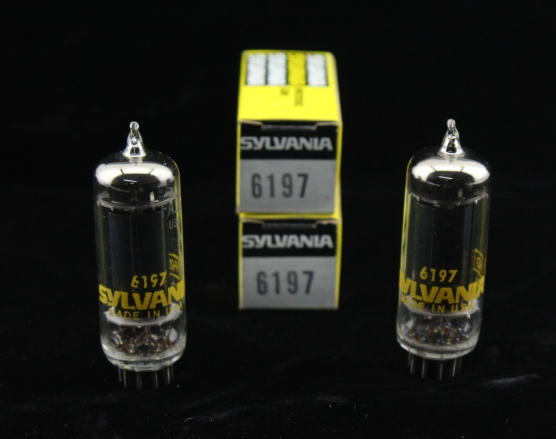New Qty 2 SYLVANIA 6197 Matched Pair Black Plates O Getter NOS USA Vacuum Tubes
