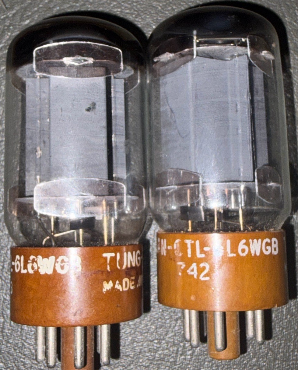 5881/6L6WGB JAN-CTL Tung-Sol Matched Pair Brown Base Mica Snubbers Power Tubes
