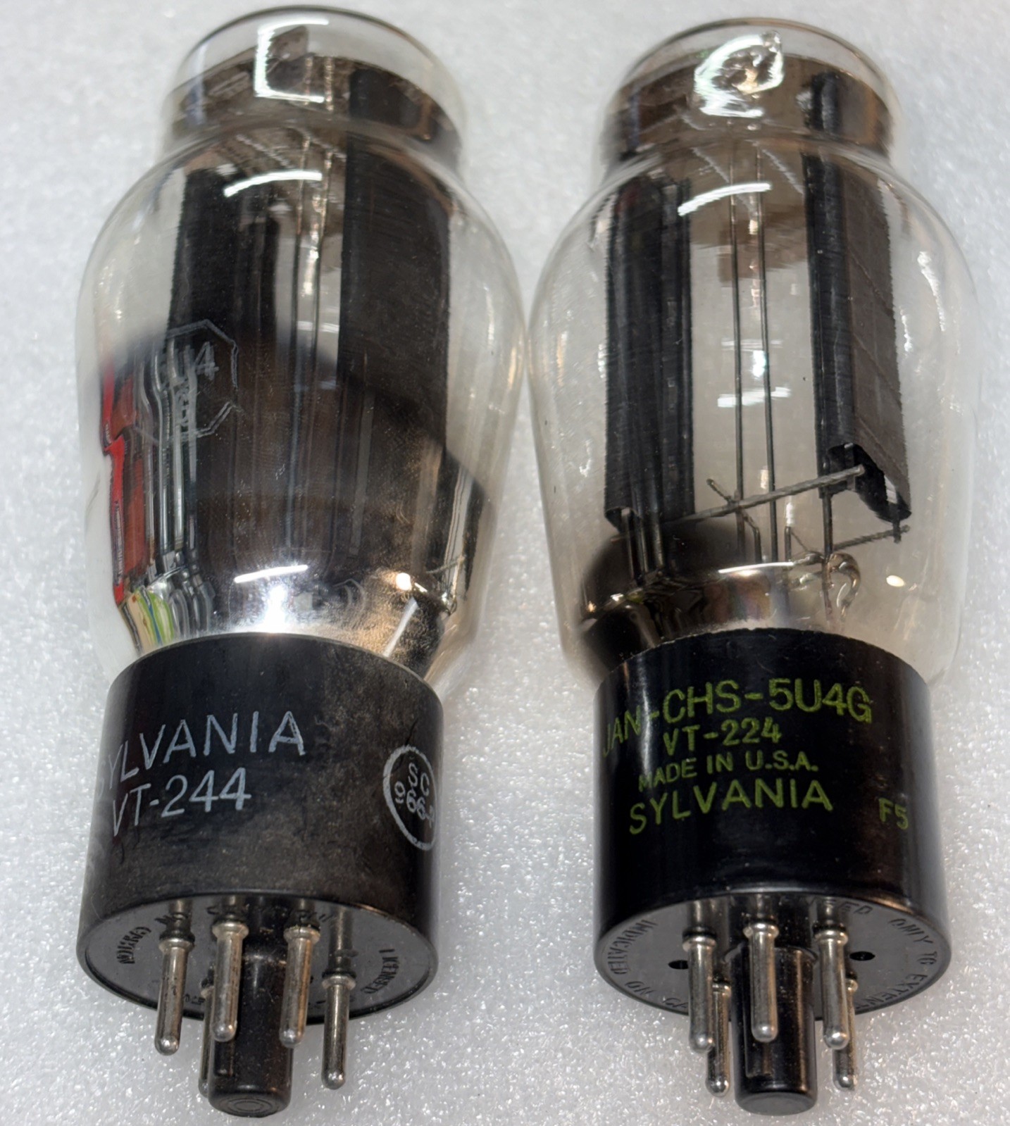 Pair Sylvania VT-244 5U4G Hanging Filament Rectifier Tubes Amplitrex Strong