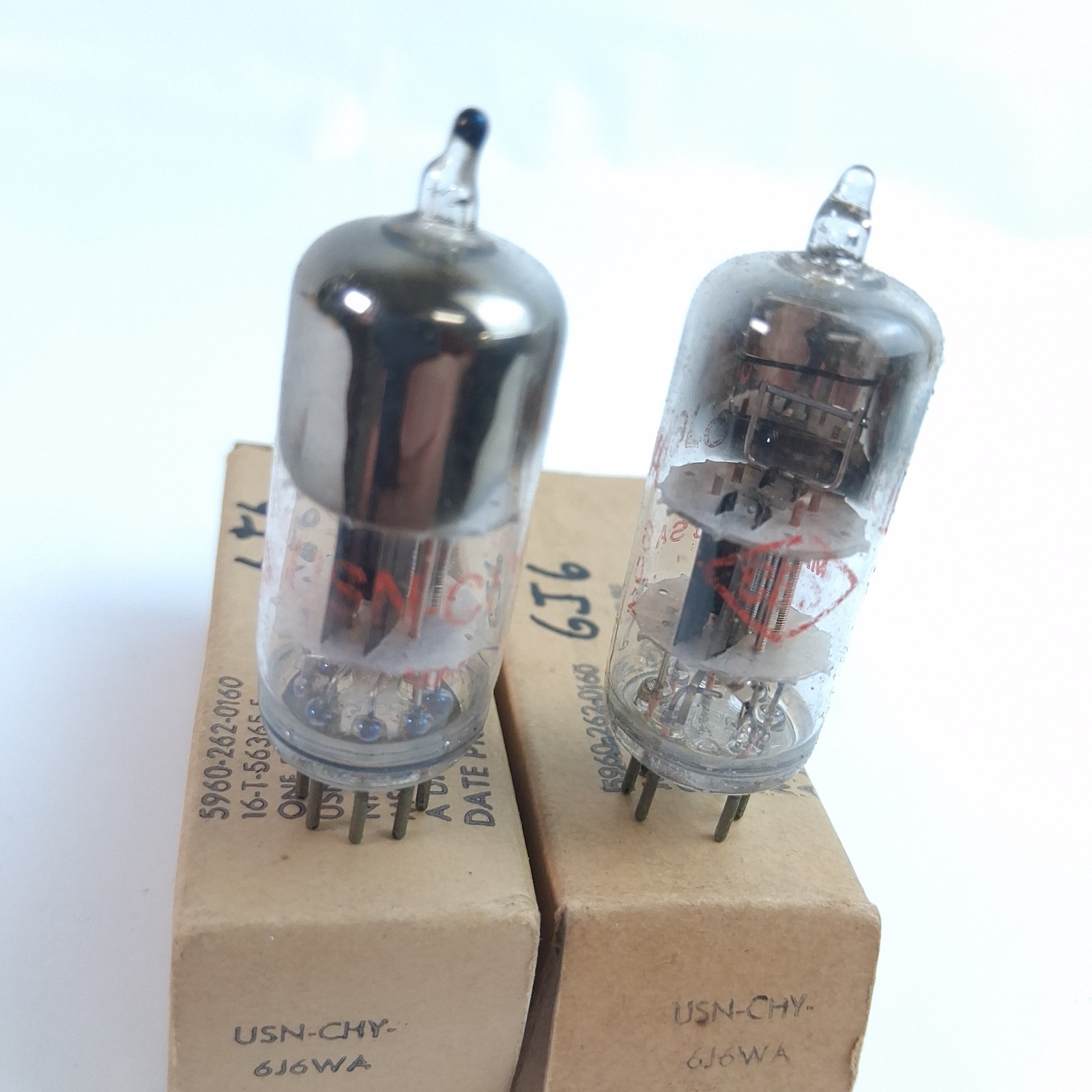 Set of 2 Vtg USN CHY-6J6WA CBS-Hytron Vacuum Tubes Old Stock 1950s US Military