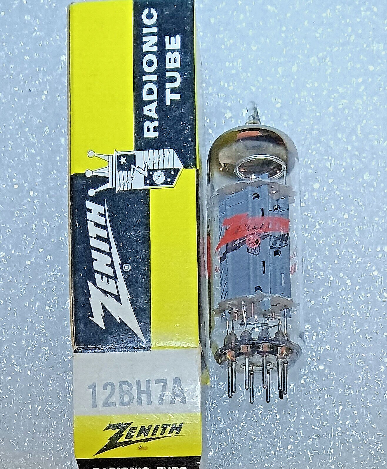 12BH7A GE for Zenith NOS gray ladder plate/halo getter Vacuum Tube, TV-7D 63/65