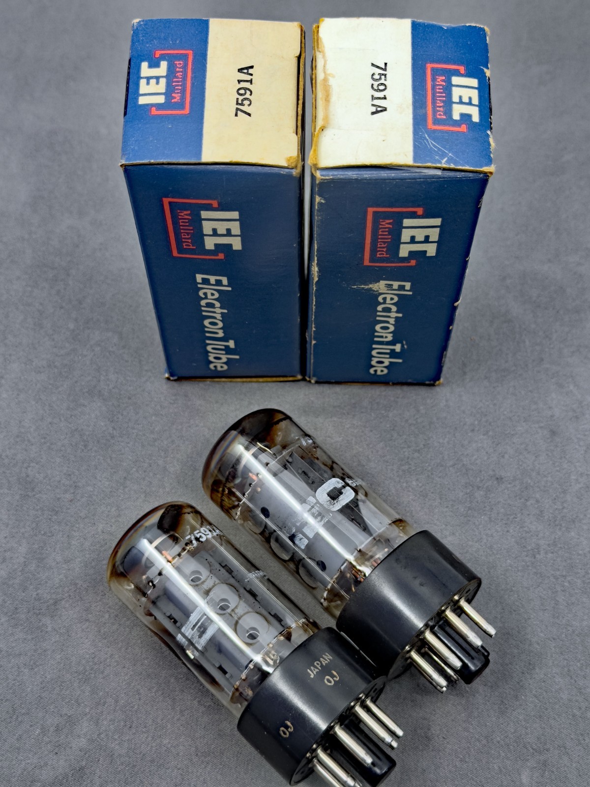 (2) Matsushita Mullard 7591A Power Tubes 3 Hole Gray Plates Japan Test Strong