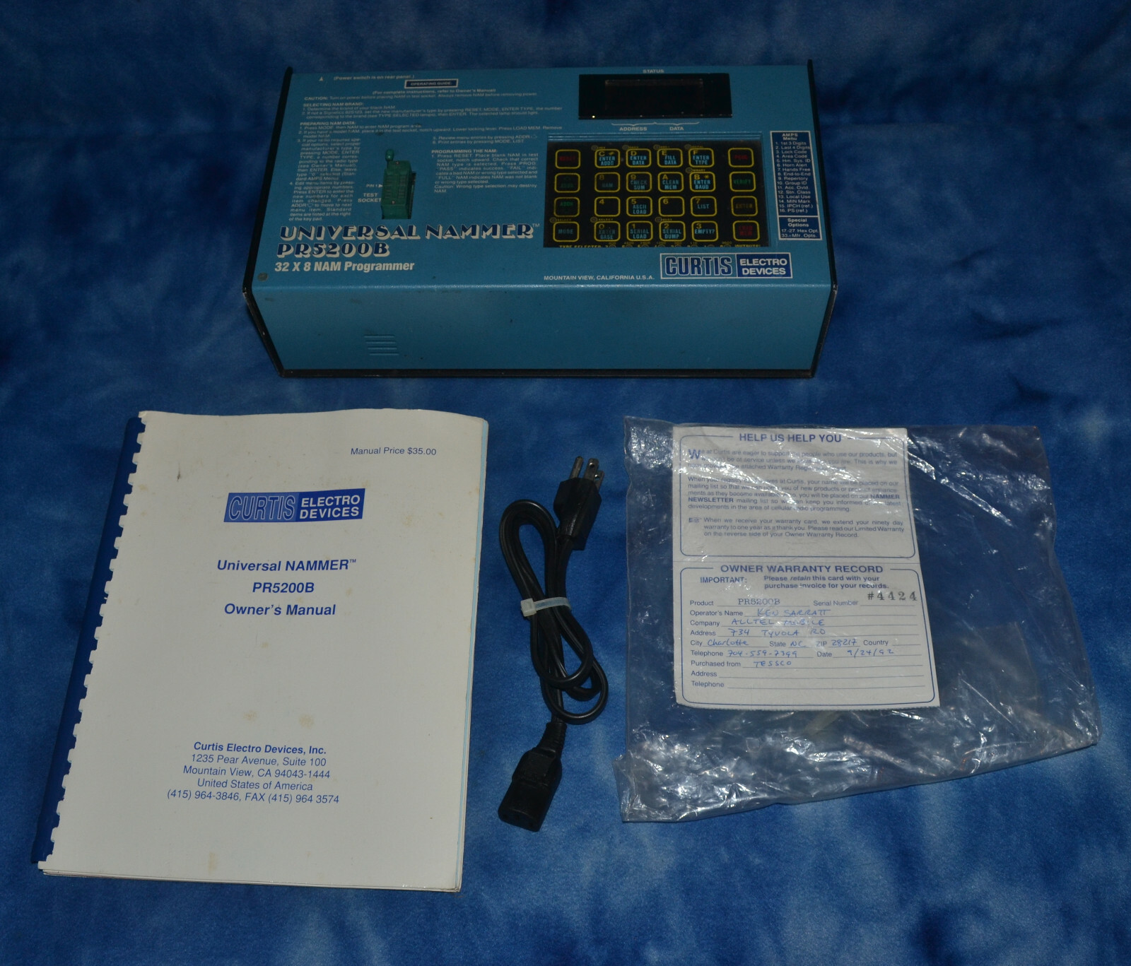 Curtis Electro Devices Universal Nammer PR5200B 32×8 Nam Programmer with manual