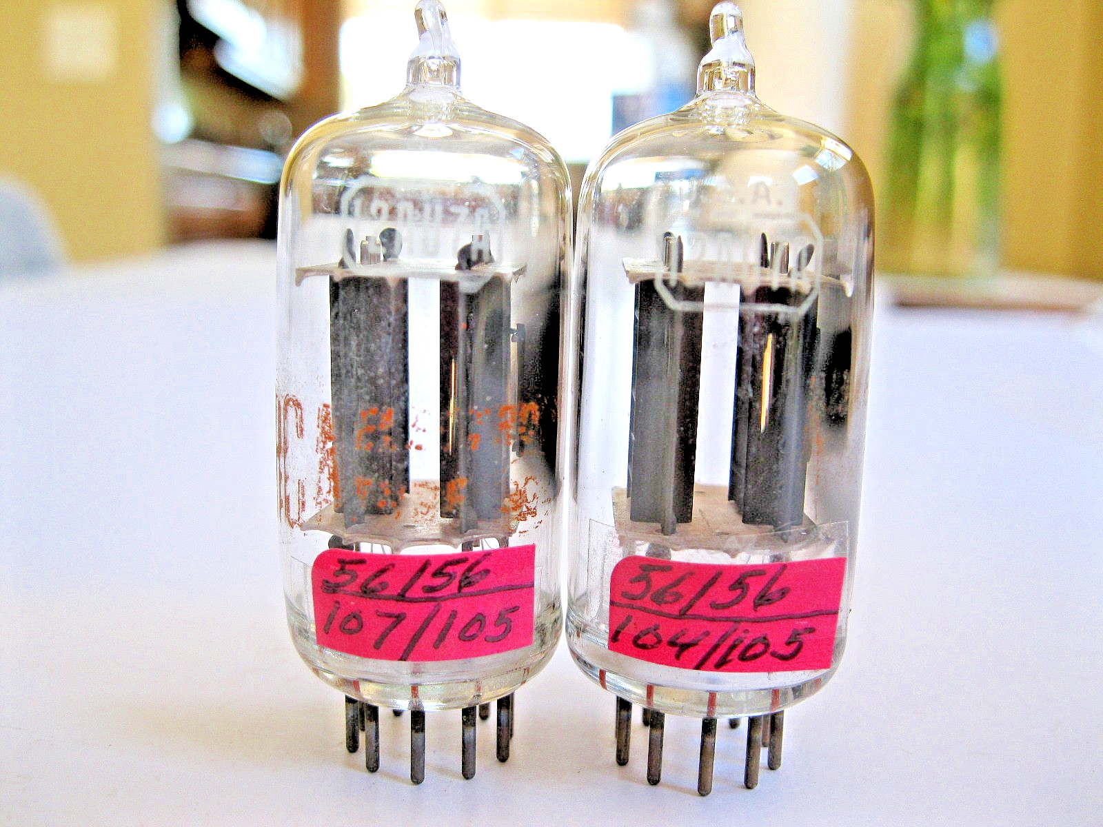 2 RCA 12AU7A/ECC82 CLEAR TOP VACUUM TUBE GRAY PLATE D GETTER TV-7 TESTED NEW.
