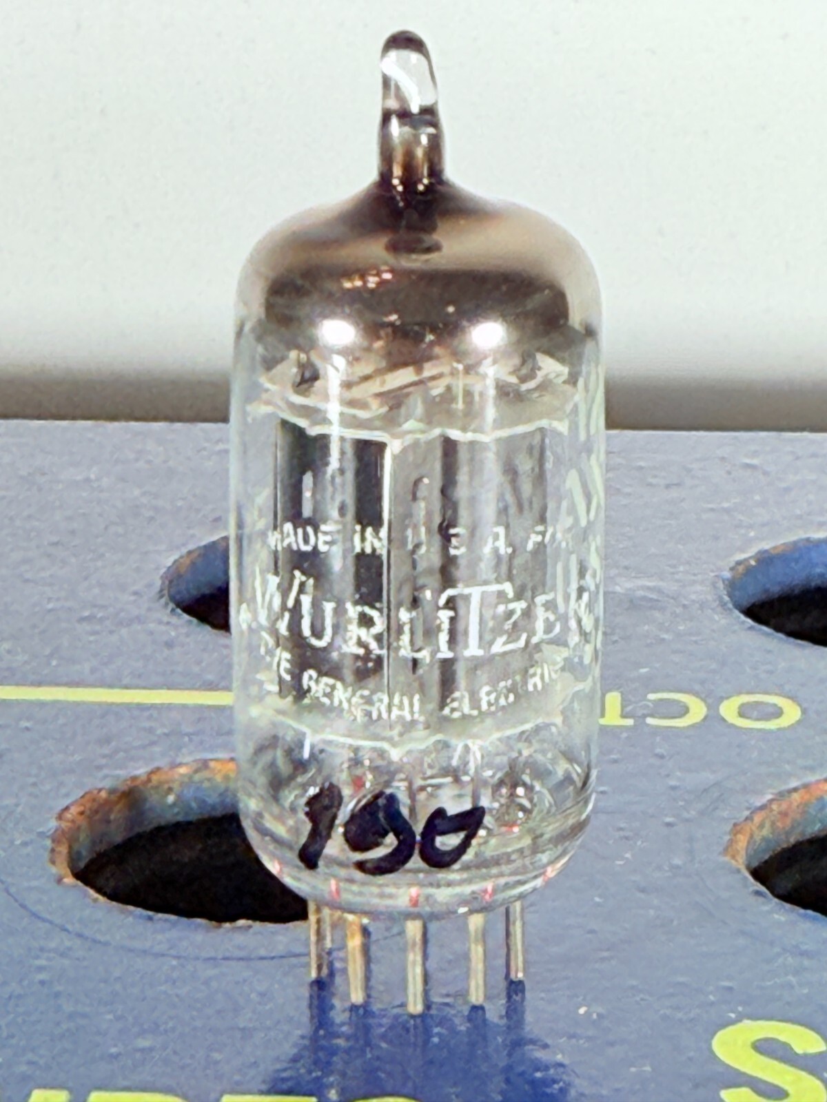 GE ECC83 12AX7 Label Wurlitzer Long Grey Plate O-Gett. Tested Good Balanced Tube
