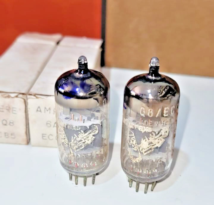 ECC85 – 6AQ8 AMPEREX / Bugle Boy matched pair vacum tube Code tU / Δ3K3 – lot2