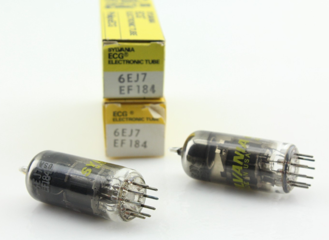 New Qty 2 SYLVANIA 6EJ7 EF184 Smoked Glass 0 Getter NOS USA Vintage Vacuum Tubes