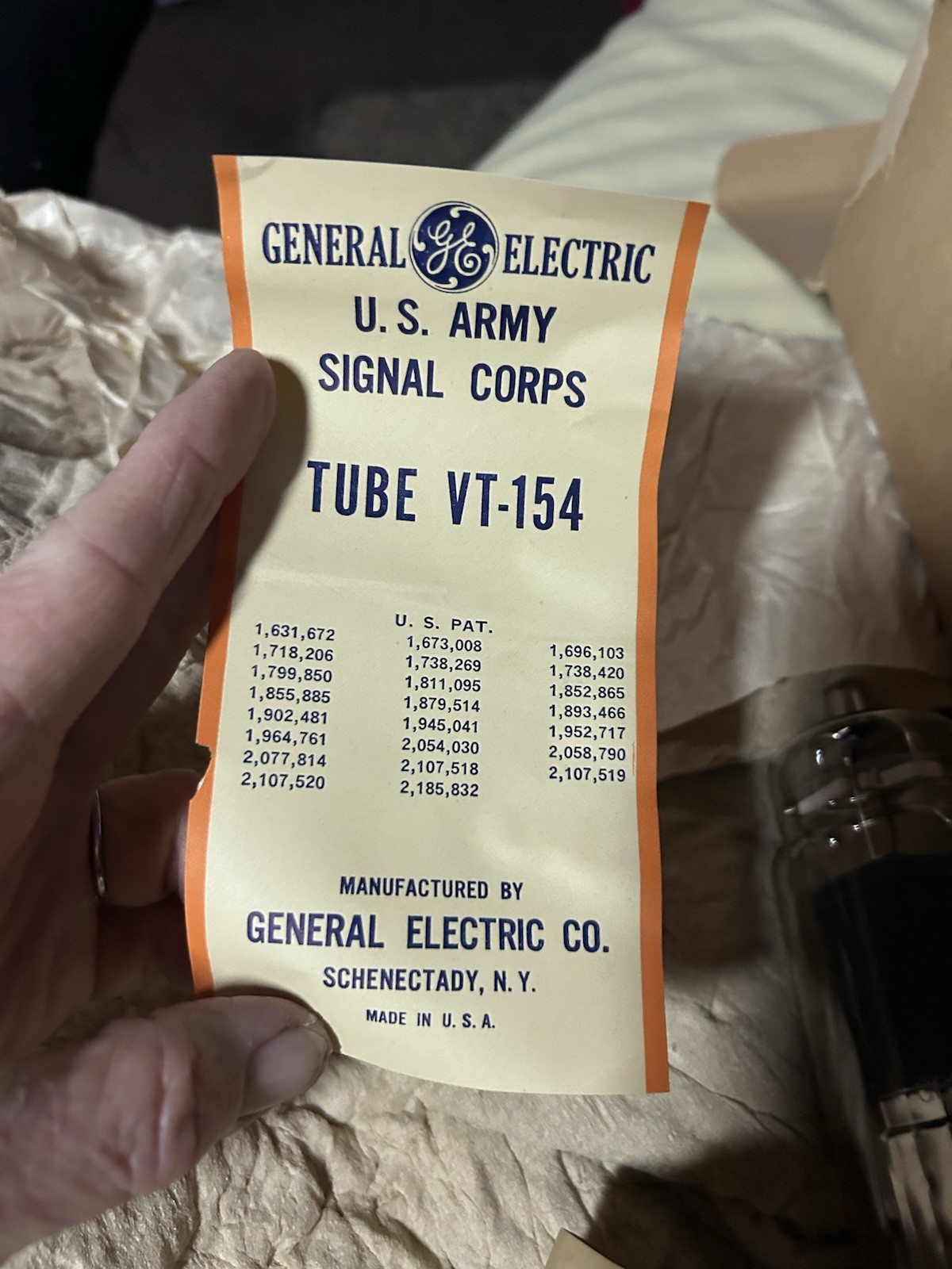 GE VT-154 814 Tube WWII US Army Signal Corps Box Tested filament tested ✅