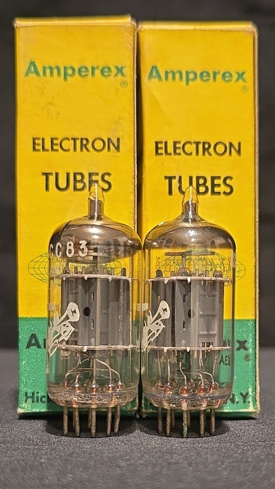 AMPEREX 12AX7 ECC83 BUGLE BOY 1963 HERLEEN HOLLAND PERFECT MATCHED SET NIB