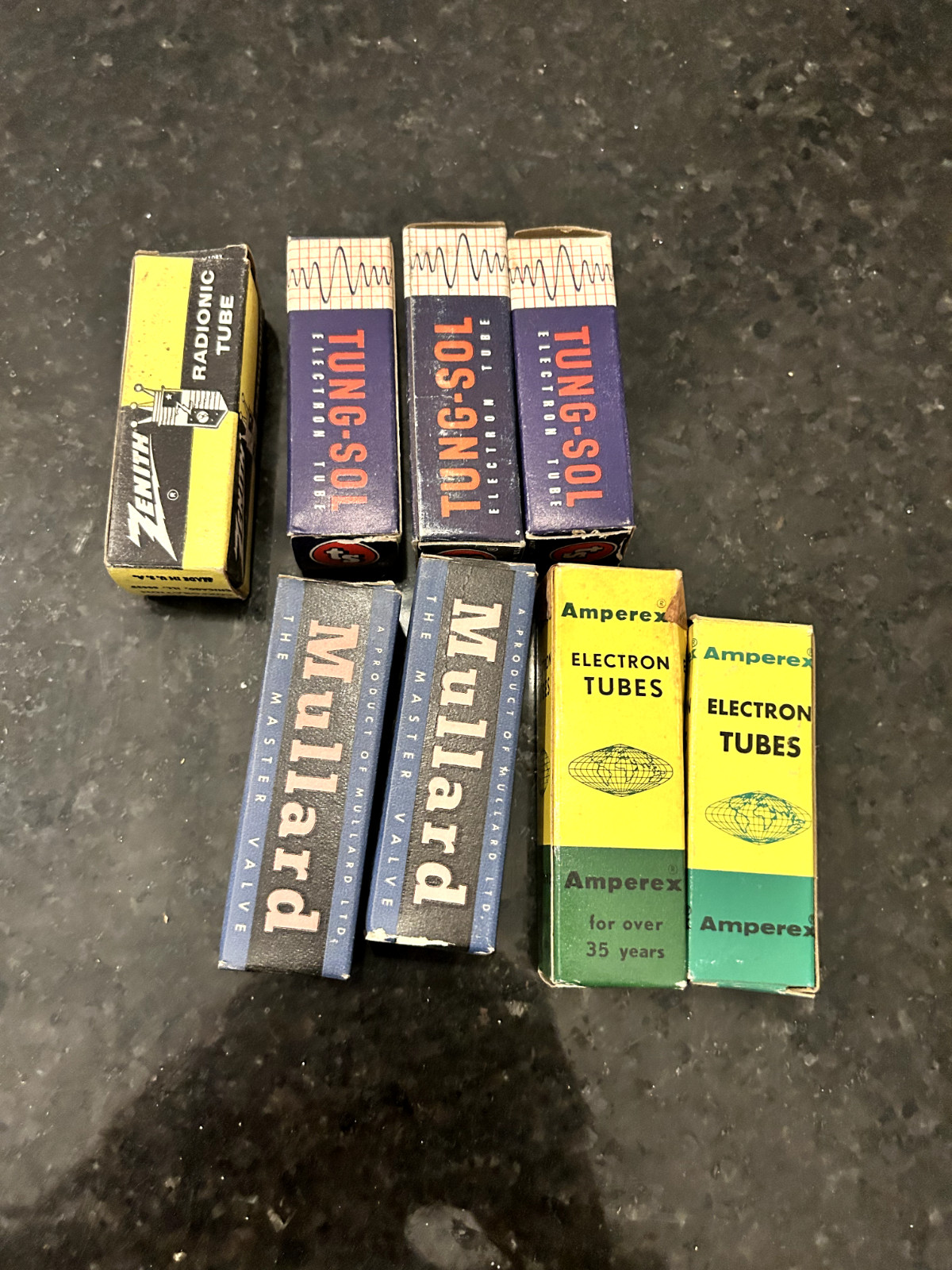 Lot of 10 Vintage Vacuum Tubes – Amperex, Zenith, Mullard, Tung-Sol – Untested