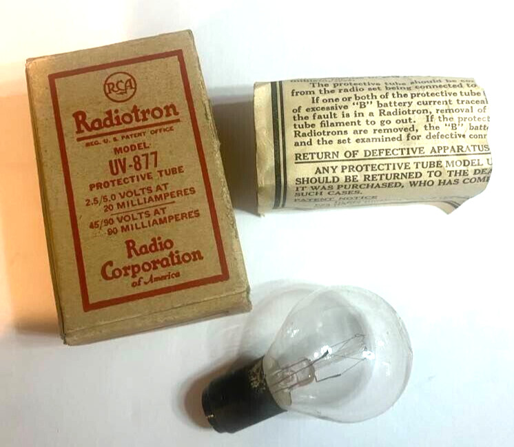 1 RARE 1920’S NOS RCA Radiotron UV877 PROTECTIVE RADIO BULB Filament tests Good