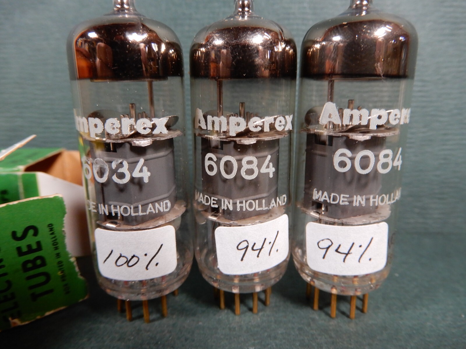 Amperex 6084 PQ Gold Pin Vacuum Tubes (3) NOS? Amplitrex Tested 100% 94% 94%