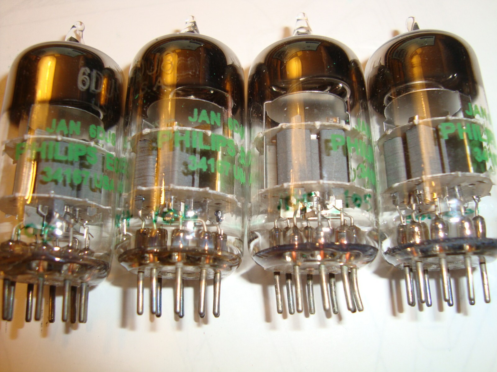 One Matched Quad Military JAN- 6DJ8 Tubes By Philips USA, NOS & Balanced Ratings