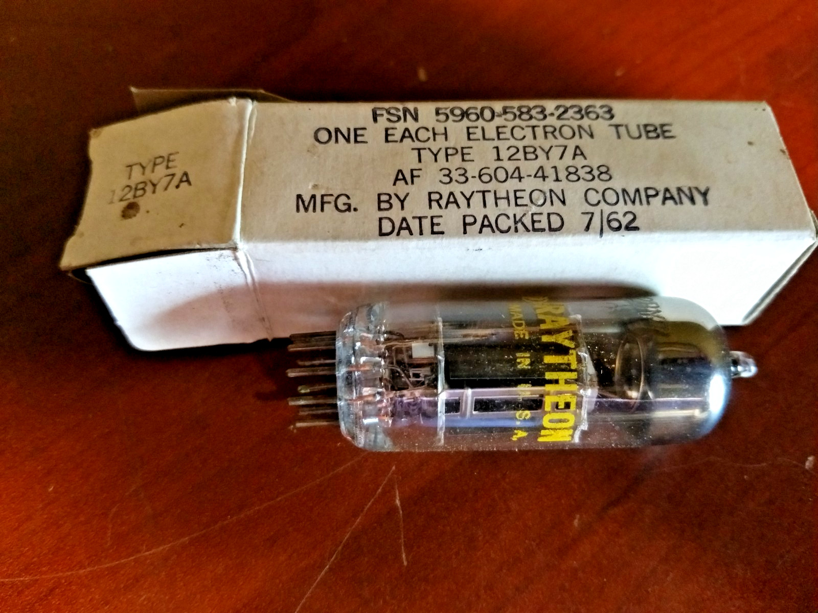 1 -Raytheon 12BY7A Electron Vacuum Audio Tube FSN 5960-583-2363 Made in USA 7/62