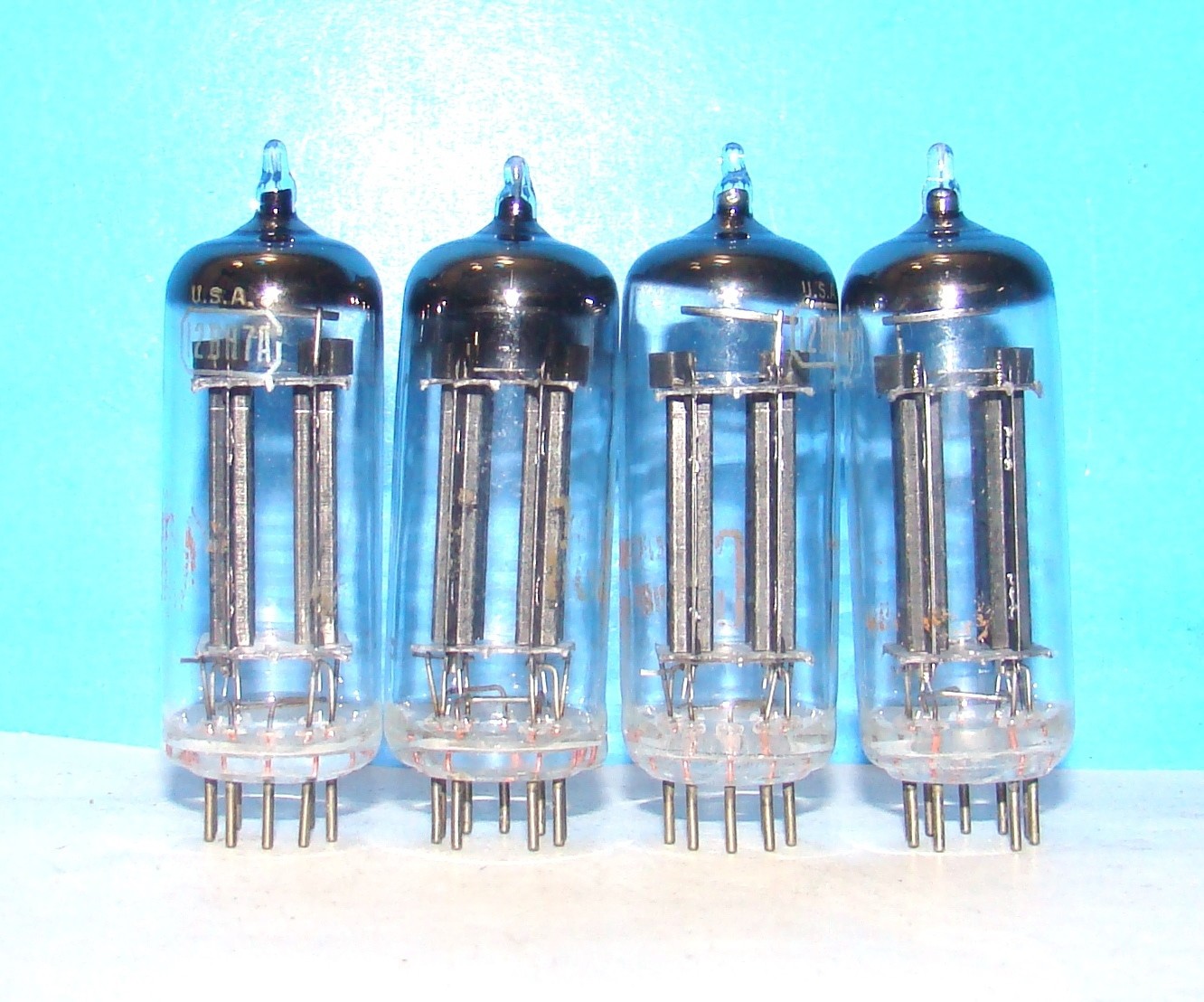 12BH7A RCA black tall radio audio amplifier vacuum tubes 4 valves tested 12BH7