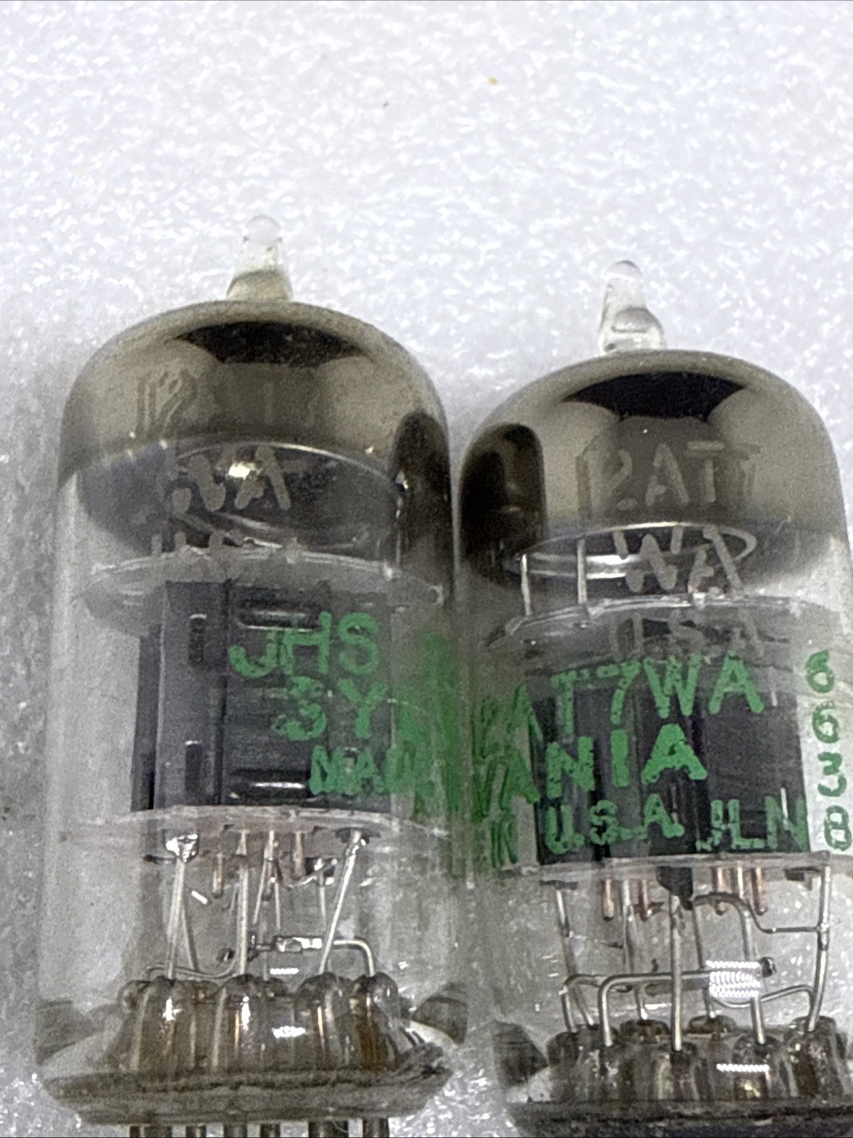 2 Sylvania Green Print 12AT7WA Black Plate Tubes NOS