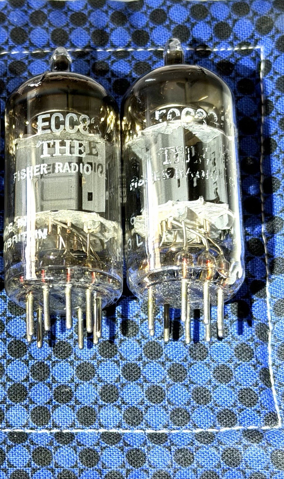 2 MULLARD 12AX7/ECC83 Tubes Labeled THE FISHER Ribbed Gray Plate O Getter