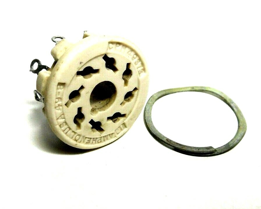 8 Pin Ceramic Amphenol USA Octal Military K8A Tube Socket & Washer 49-8 USED
