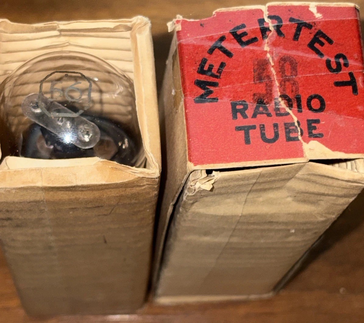 2 Rare 30s NOS Antique Metertest Radio Tubes Engraved Base Globe 56 & 58 ST NIB