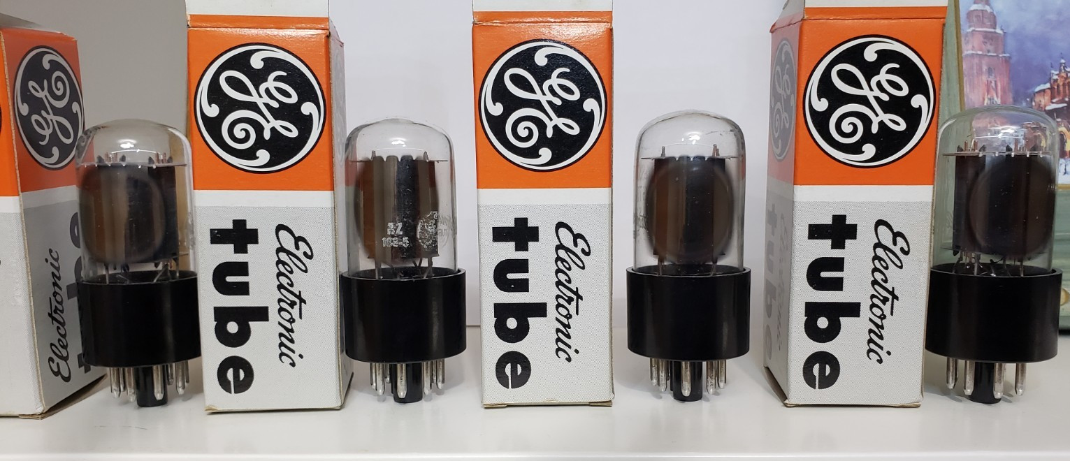 NIB QUAD (4) SET OF GE 6SN7GTB 1969 SAME CODE RZ CHROME SIDED HALO MATCHED #2176