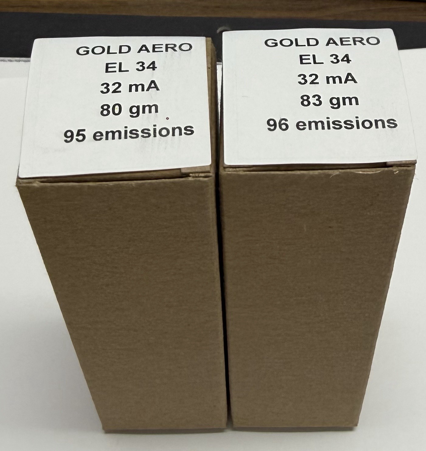 TESLA EL34 BROWN BASE WELDED PLATES FACTORY MATCHED GOLD AERO TUBES *TESTED EX+*