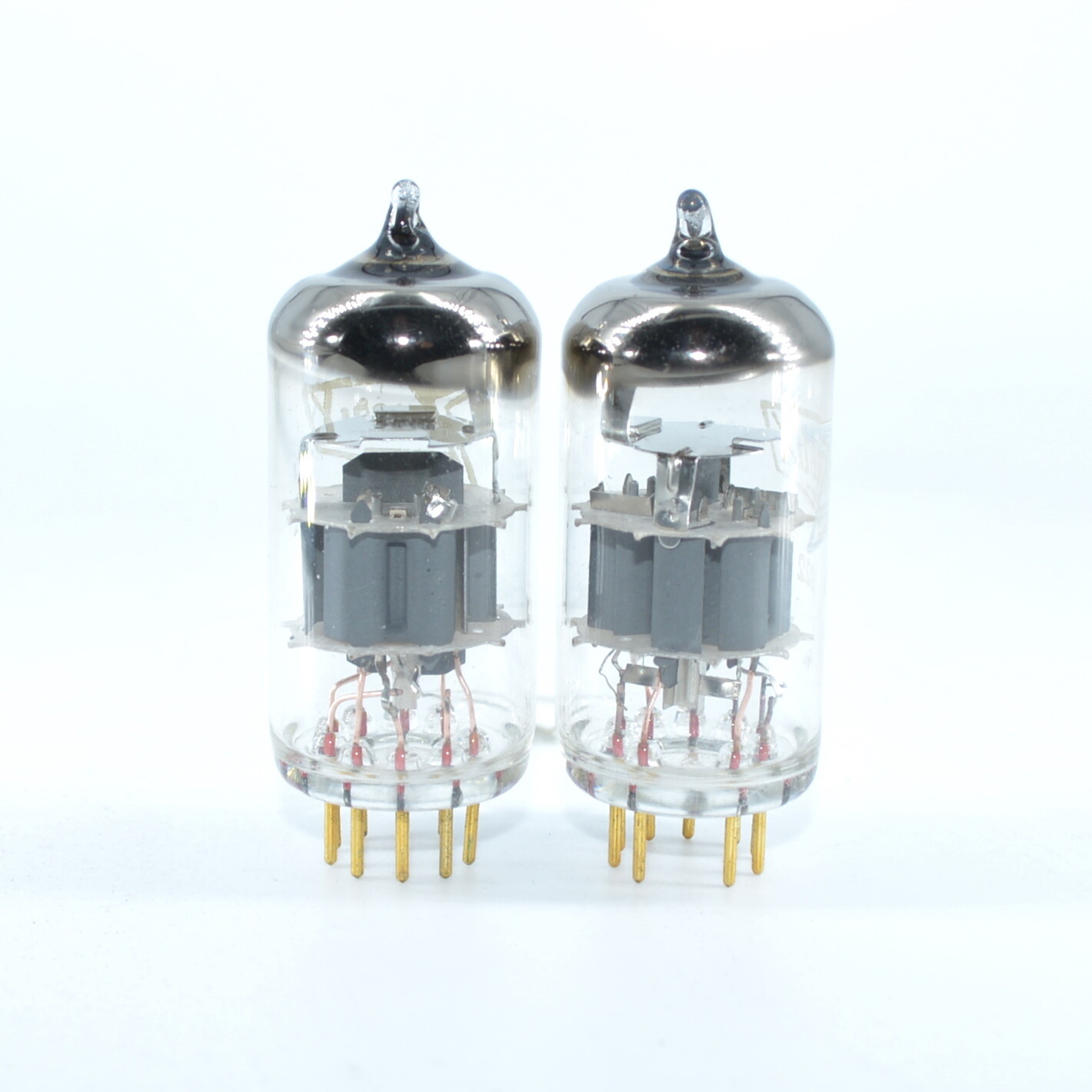 NOS TESLA 6922 E88CC MATCHED PAIR GOLD-PIN RARE GREY PLATES AND SHIELD TUBES