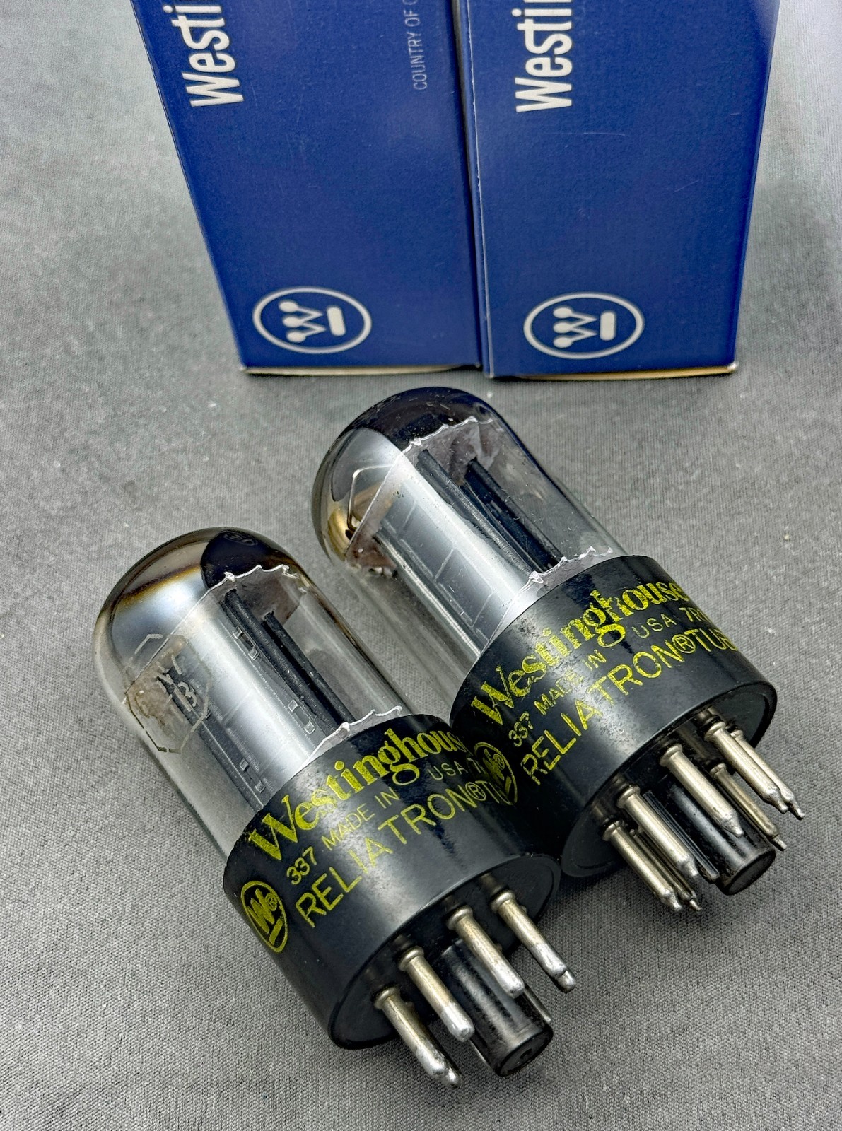 (2) Westinghouse 6SN7GTB Tubes Short Bottle Black Plates D Getters Test Strong