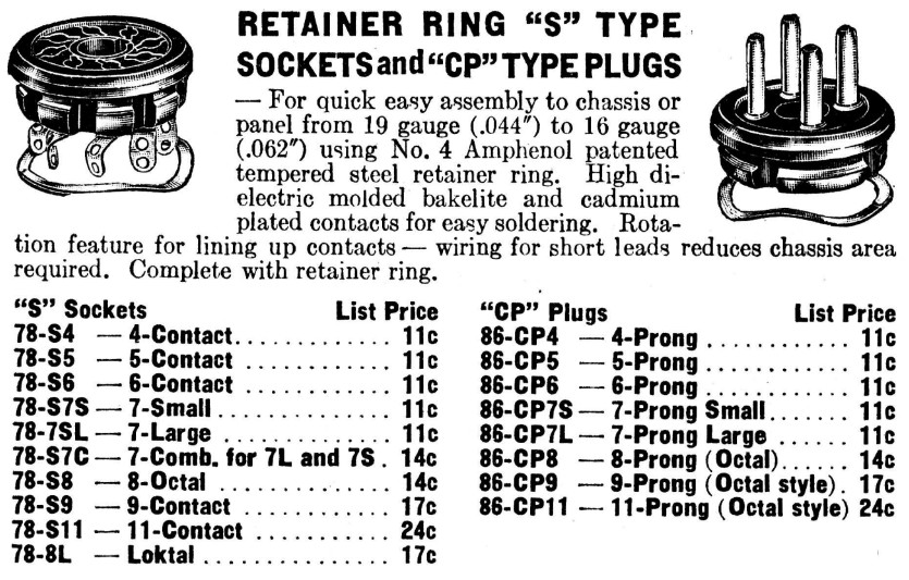 Amphenol® 5 Pin Black Octal Bakelite Plug w/ Wavy Retaining Ring • (P/N 86-CP5)