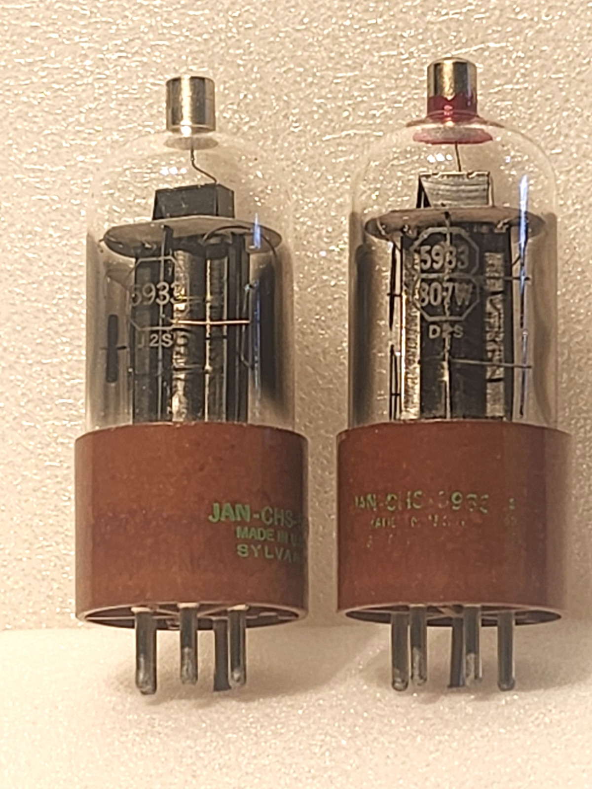 Pair 5933 807W JAN CHS SYLVANIA Brown Base 807 Audio Tubes