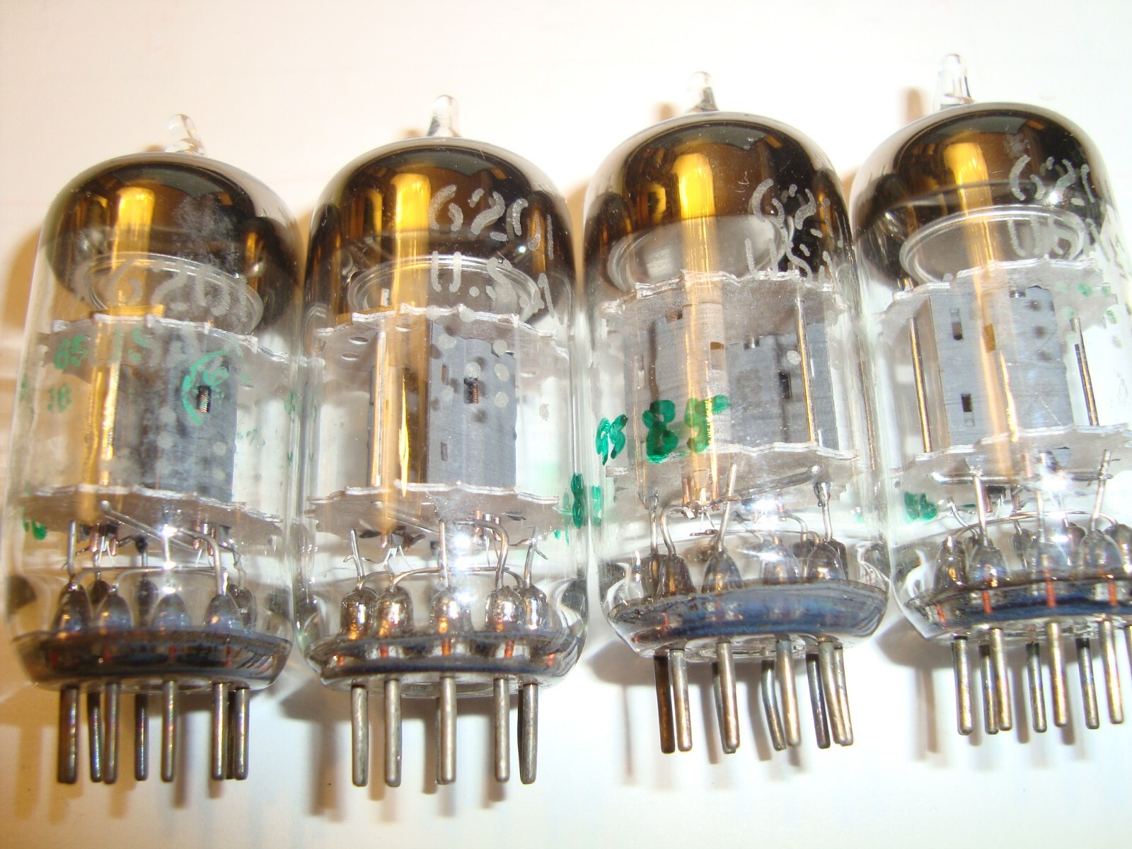 One Lot of Five Military 12AT7WC/6201 Tubes, GE, Grey Plate, Ring-Getter