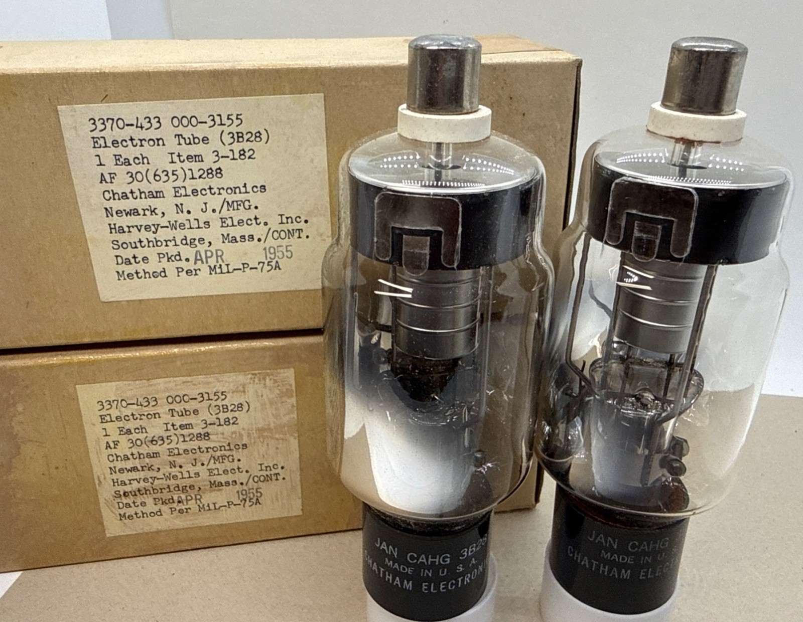 LOT OF (2) RECTIFIER ELECTRON TUBE JAN-3B28 / 3B28 / Chatham Electronic 1955