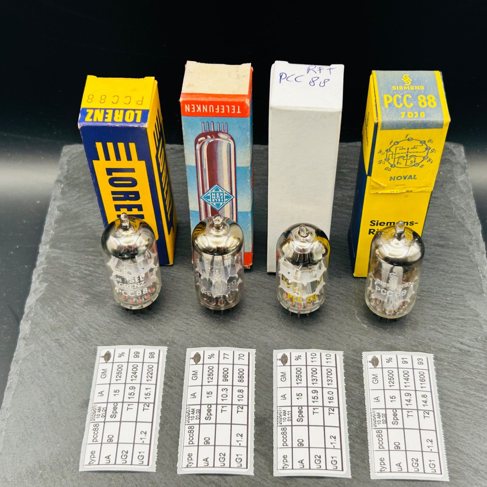 4x PCC88 7DJ8 Lorenz Siemens RFT Mixed Tested Tube Lot w/ Boxes