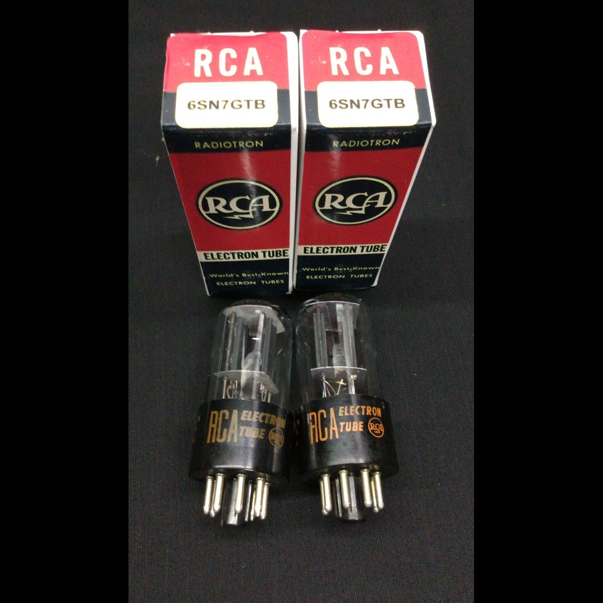 MATCHED PAIR RCA 6SN7GTB Off Set Black Plate Vintage VACUUM TUBES Tested D.9373