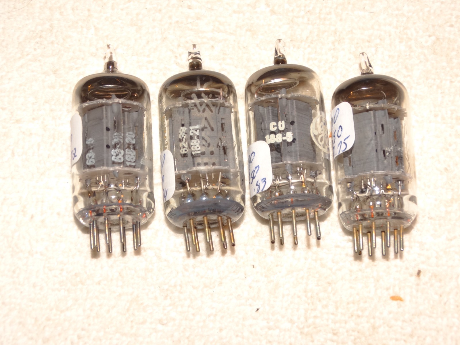4 x 12ax7/A-ECC83 G.E. Tubes*Long Grey Plate-O*Strong Quad*1960s #P4