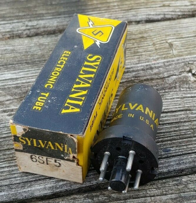 Vintage NOS/NIB SYLVANIA 6SF5 Black Case ELECTRONIC TUBE Tests 100% STRONG TUBE!