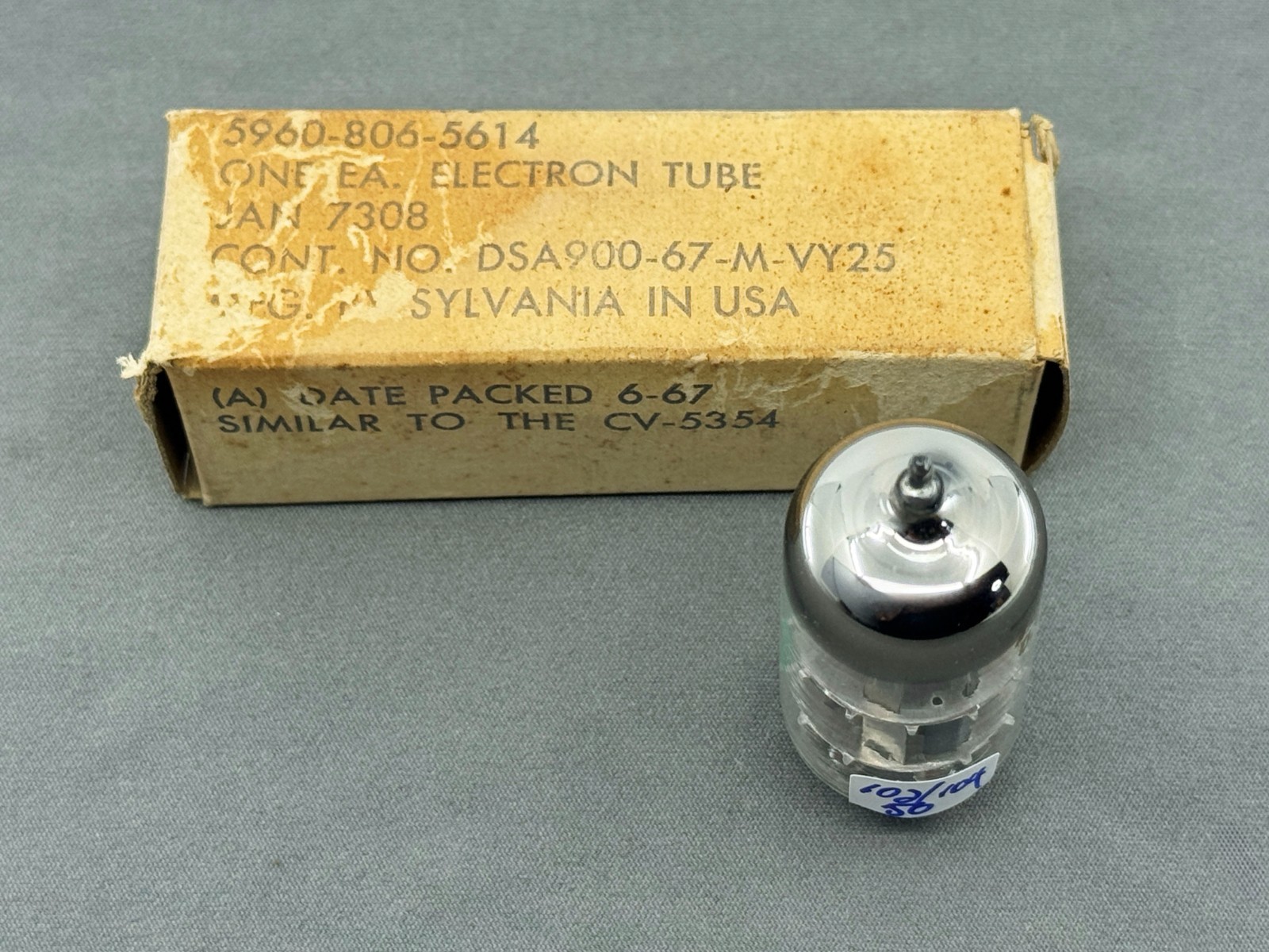 (1) NOS Sylvania JAN-7308 Tube Mil Spec 6922 O Getter 1967 Tests NOS TV-7U